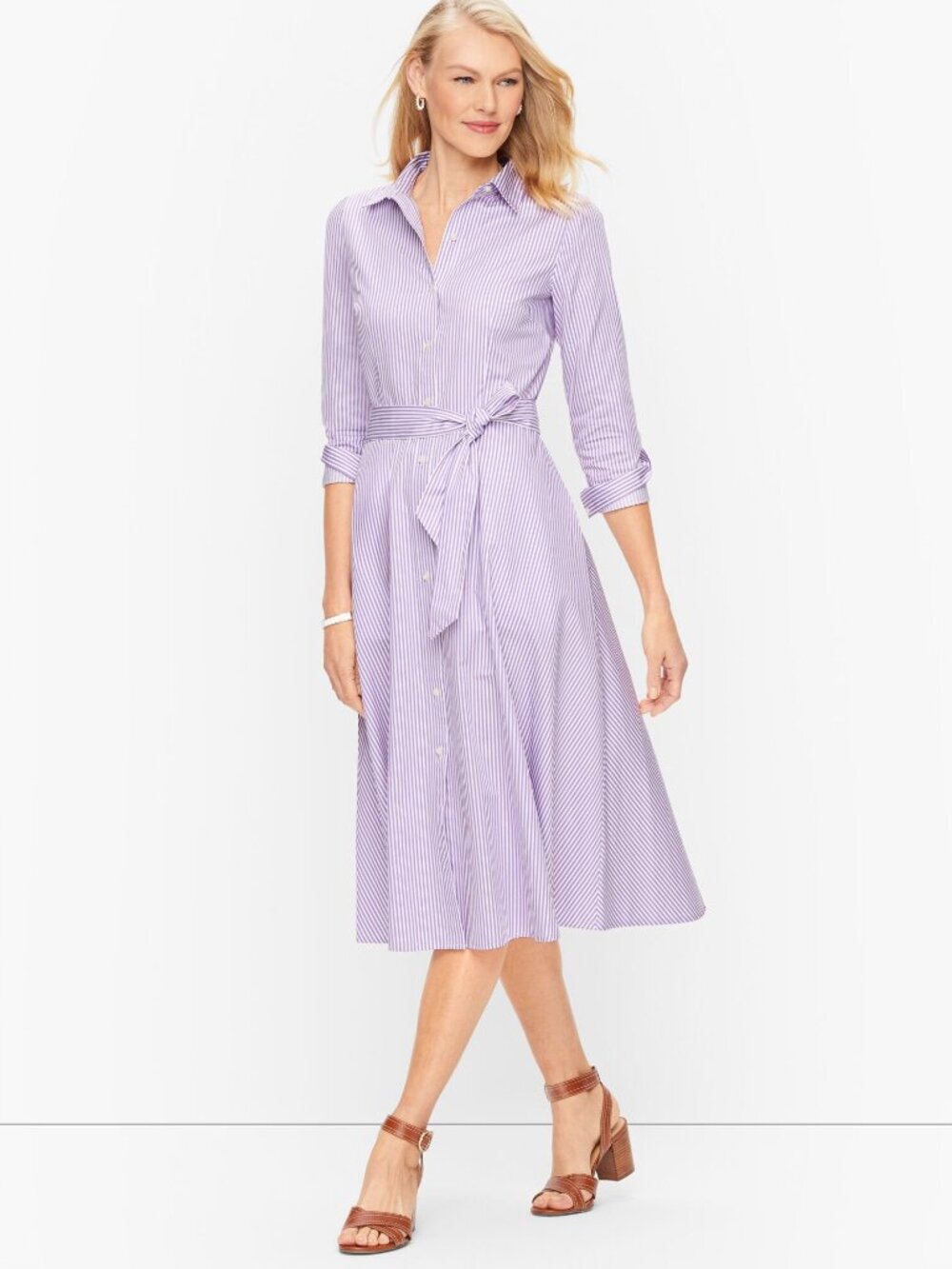 Talbots Lavender Stripe Shirt Midi Dress